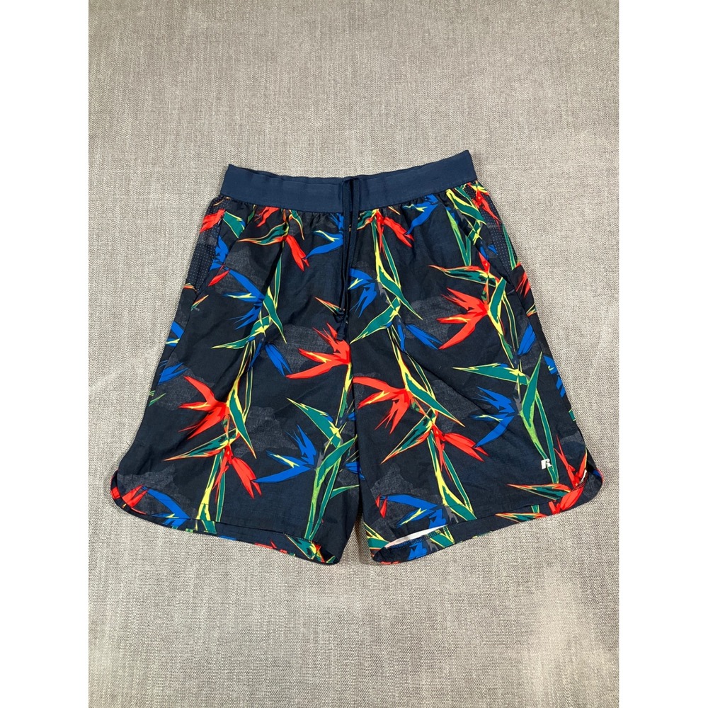 Russell Athletic Mens Tropical Bird of Paradise Camo Shorts Navy Blue Medium M